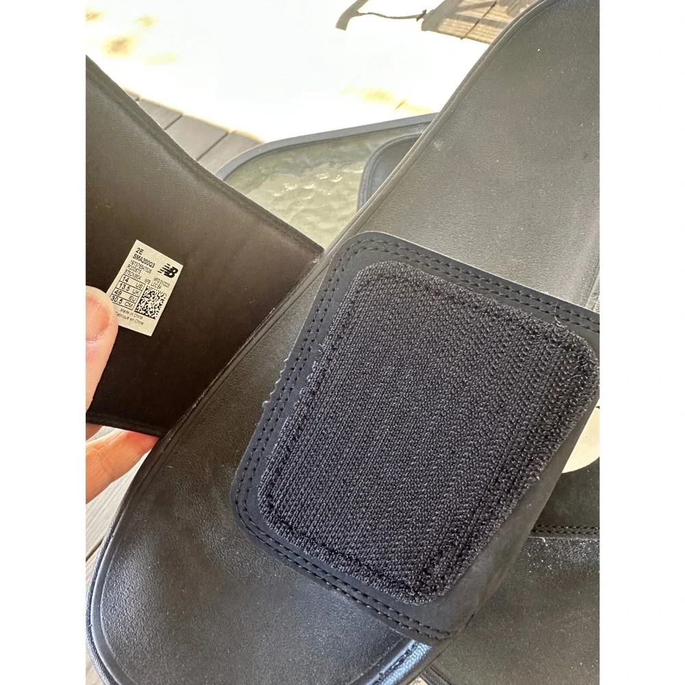 New Balance Men 14 Wide 2E Black White Adjustable Slide Sandals - Picture 8 of 9